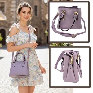 Women's Double Top Handle Adjustable Strap Magnetic Crossbody Bag Lavender